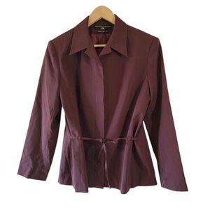 NEW Natalie Karlson Women's Blazer Sz 12 Burgundy Wool Blend Belted Corporate